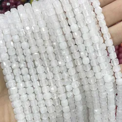 5-6MM Natural Faceted Stone Square White Chalcedony Loose Spacer Beads For Jewelry DIY Making Bracelet Necklace Accessories