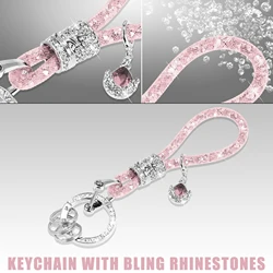 X Autohaux Car Keychain Car Faux Crystal Key Chain Keyring Fob Accessories with Bling Rhinestones Replacement Pink Universal