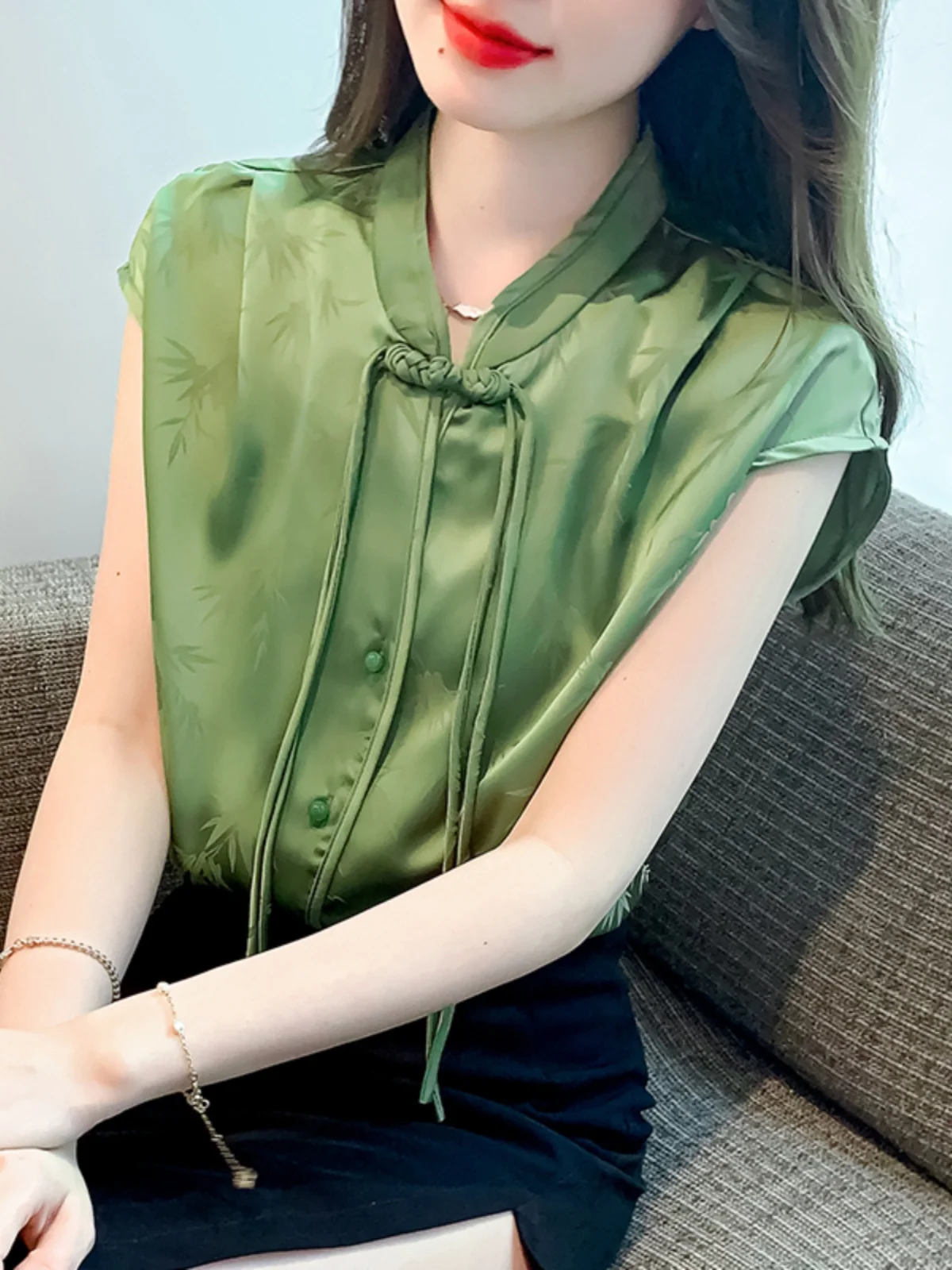 

Ele Retro Button Design ort Sve Women's irt Versatile Floral Embroidery Top Commute Sle Polyester Fiber