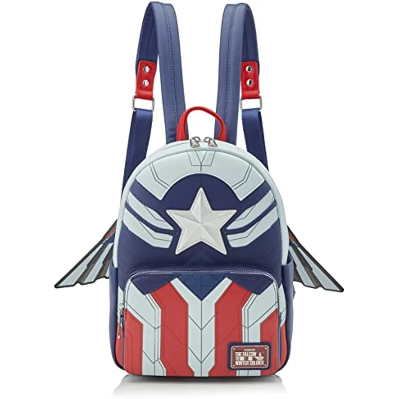 Loungefly Marvel Captain America Falcon PU Leder Mini Taschen Cosplay Mini Rucksack für Frauen Freizeit Mode Rucksack Geschenk