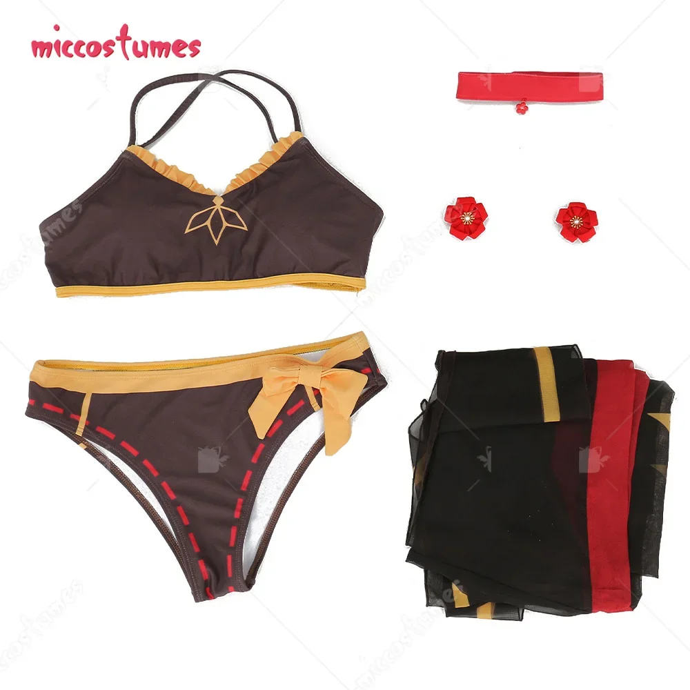 Women's Bikini Set Halter Two-Piece Swimsuit Chinese Style Top and Bottoms with Kimono Haori Cover Up and Cute Flower Clips