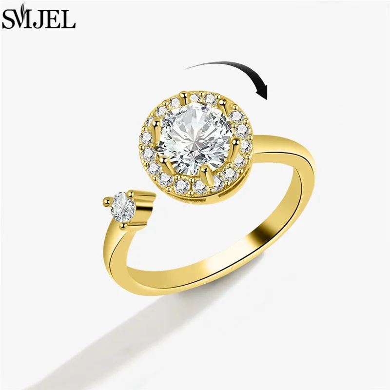 Luxury Fidget Spinner Ring Anxiety for Women Crystal Flower Bee Butterfly Charms Finger Rings Girls Anti Stress Wedding Jewelry