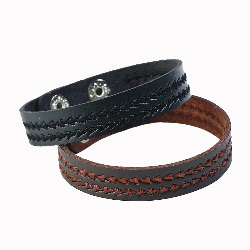 Personality Geometric Embroidered Leather Bracelets Unisex Punk Black/Brown Color Arrow Button Adjustable Bracelets Couples Gift