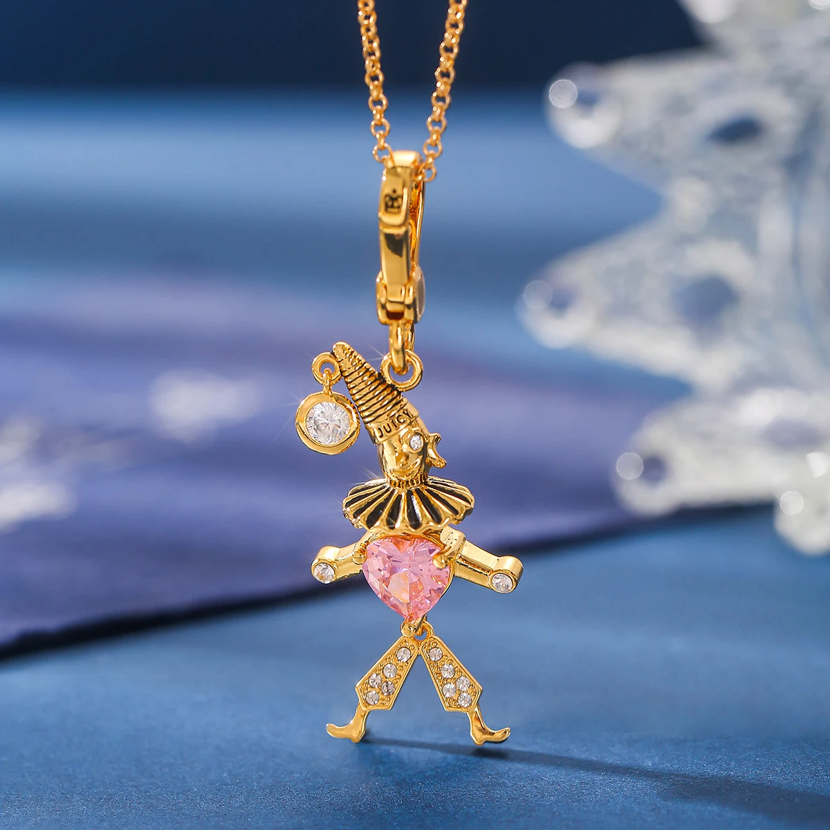 

1Pc Exquisite And Cute Zirconium Inlaid Clown Pendant Necklace,Scarecrow Necklace,for Women Cool Cute Party Keychain X-mas Gifts