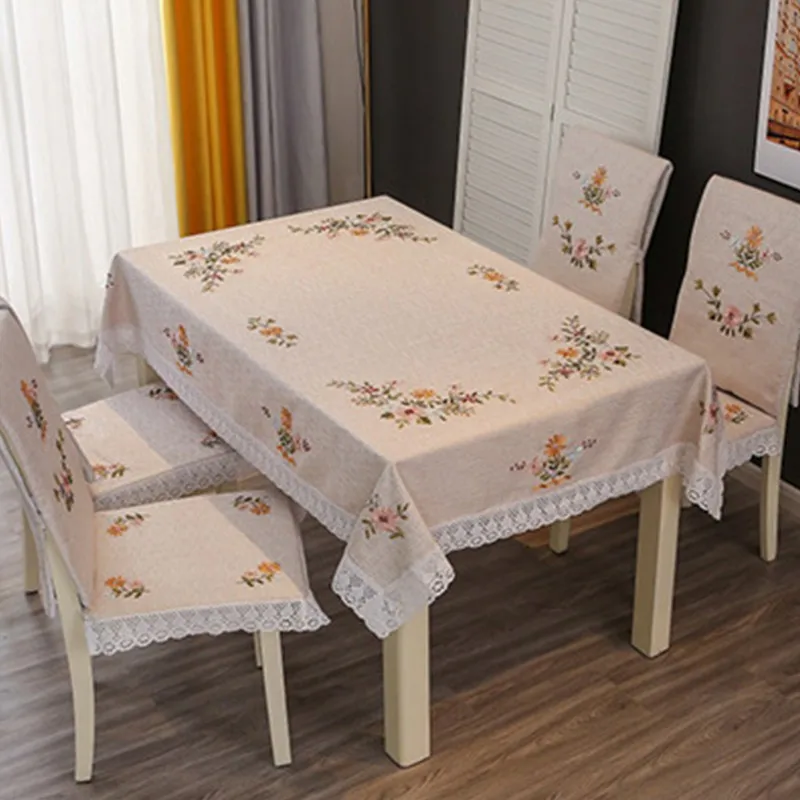 Embroidered Silk Ribbon Tea TableCover  Rectangular  Square Tablecloth Handmade Towel Cloth Art Cotton Linen Rural Table Cloth