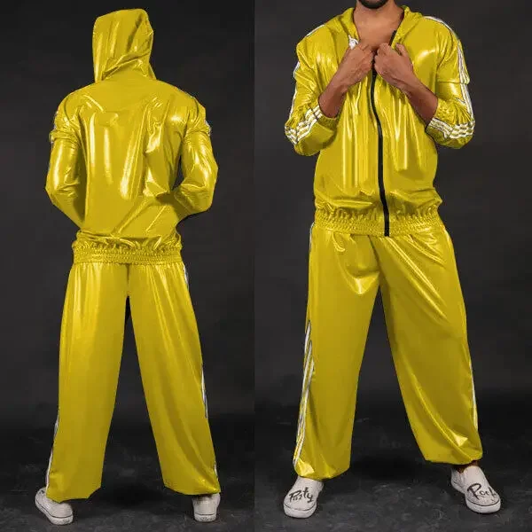 

Rubber latex tight jumpsuit Gummi casual hooded jacket pants Anzug sportswear 0.4mm S-XXL-fetish Party