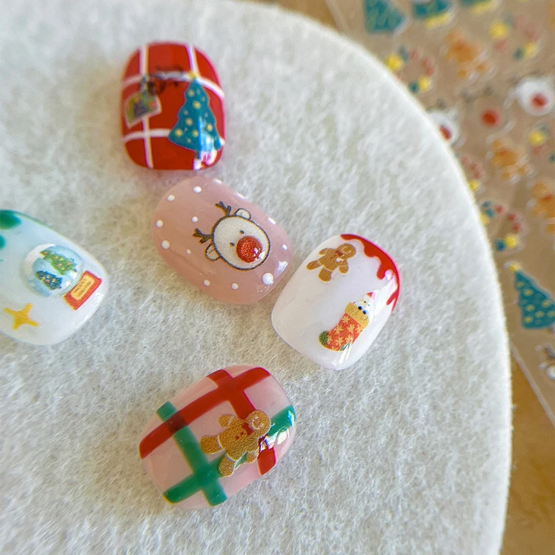 Fashion Exquisite Christmas Nail Stickers Cartoon Three-dimensional Little Cat Little Bear Elk Nail Stickers Manicure Tools