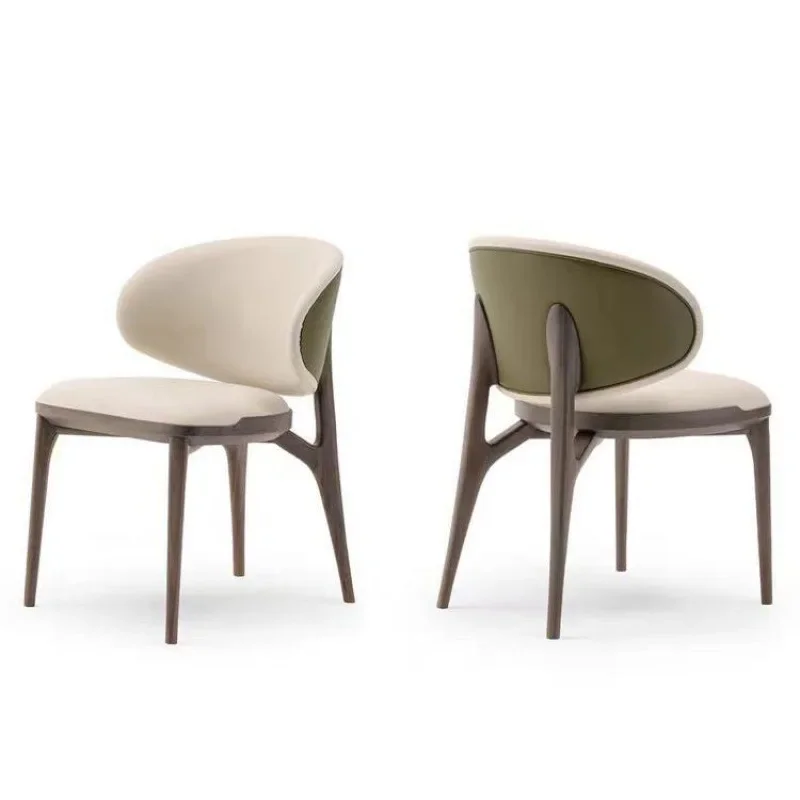 

Italian light luxury solid wood leather dining chair wabi wind restaurant chair household back chair villa model room dining