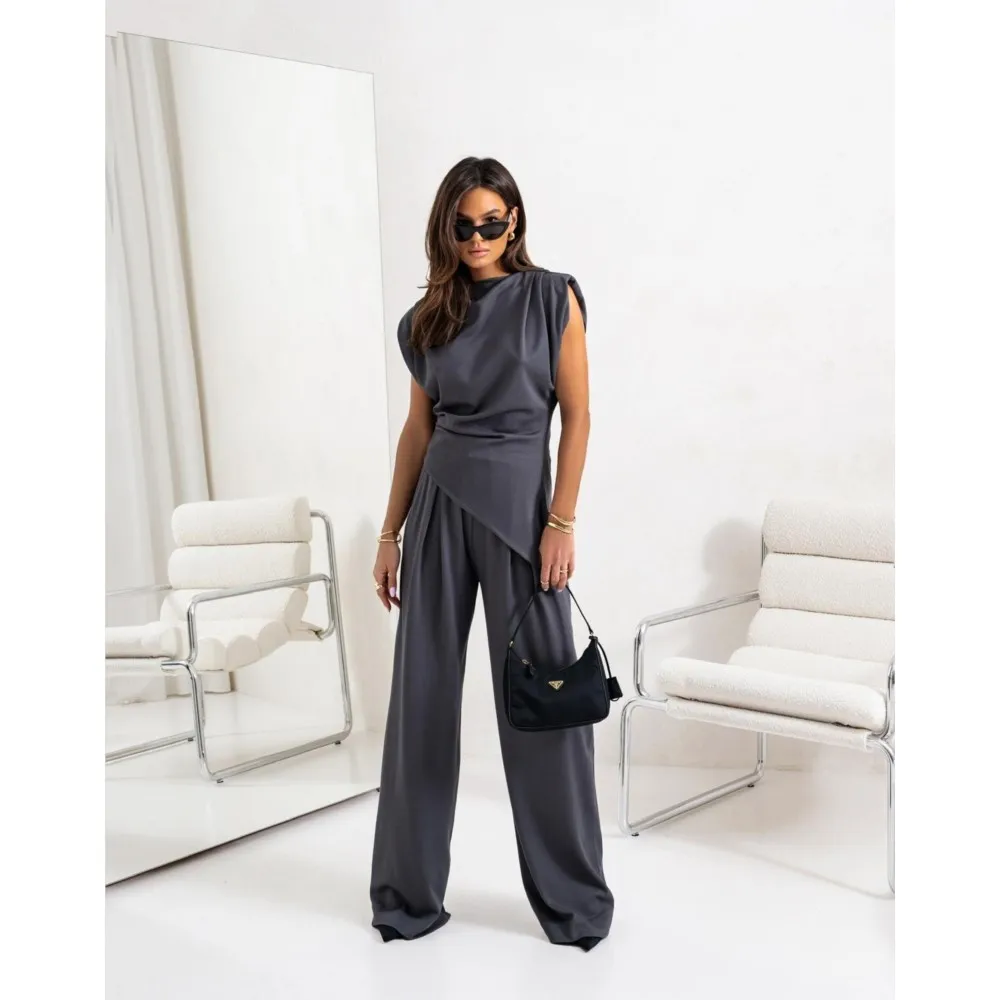 

new in matching sets 2025 summer casual pant sets holiday outfits solid color long pant sets 2 piece sets for woman outfit