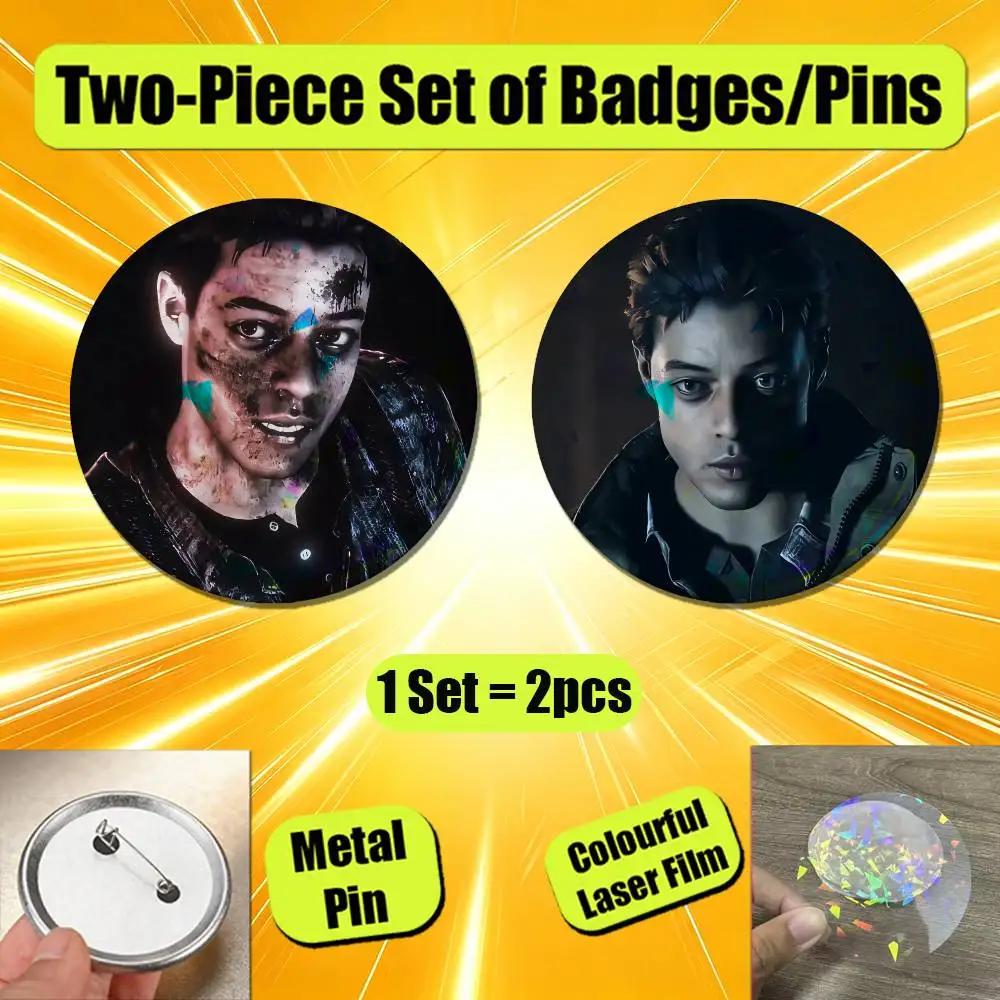 Set 2PCS Button Round Metal Brooch Custom Collectible Ita Bag Pins For Josh Mike Until Dawn Enamel Pin Badge