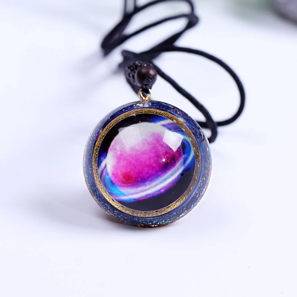 Glowing In The Dark Pendant Orgone Necklace Planet With Energy Opal Crystal Space Cosmos Design Handmade