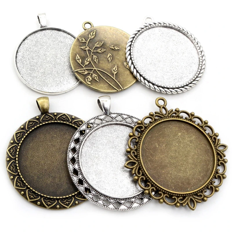 5pcs/lot 35mm Inner Size Antique Bronze and Silver colors plated Vintage baroque Style Cabochon Base Setting Charms Pendant