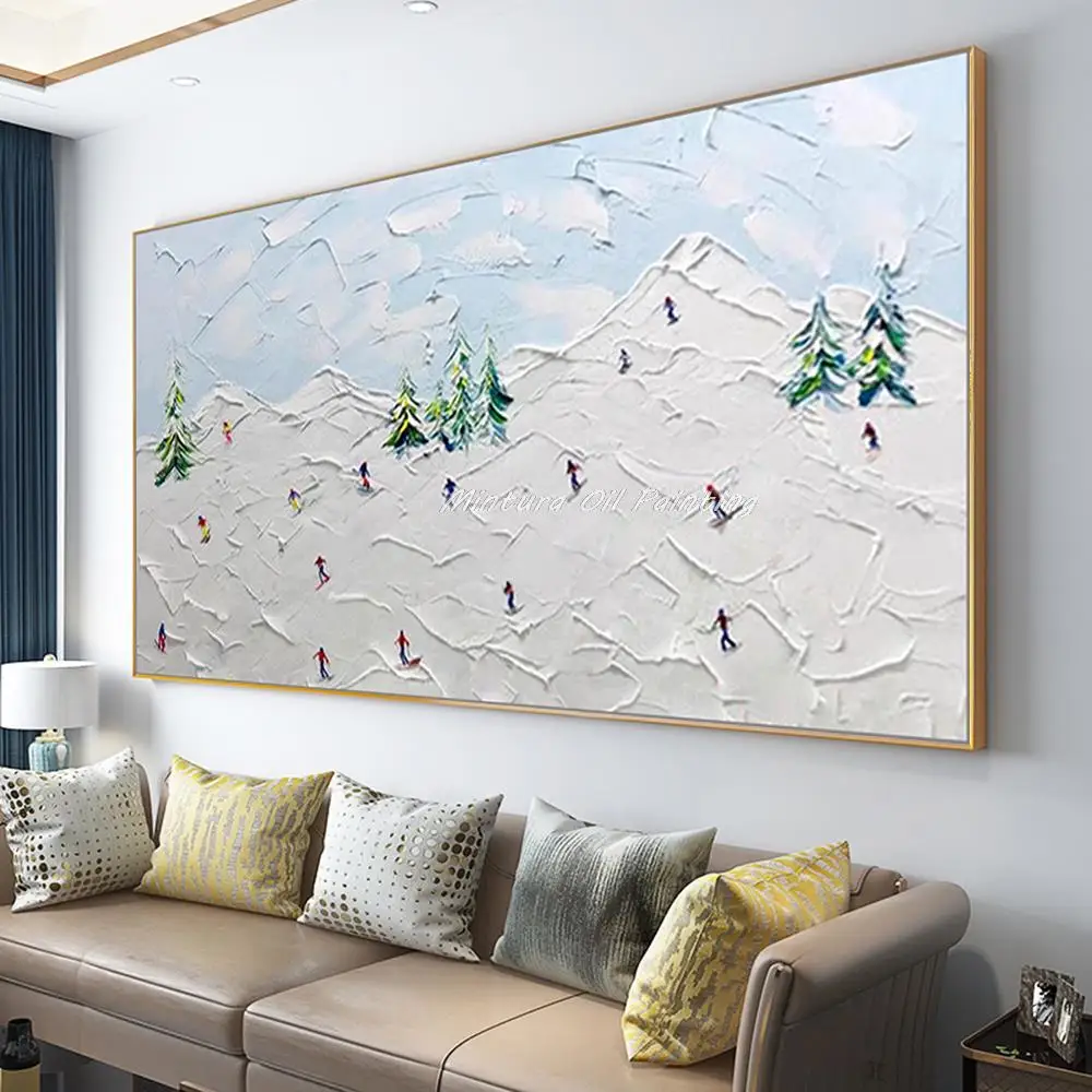 

Mintura Handmade Palette Knife Alpine Skiing Oil Painting on Canva Modern Abstract Landscape Wall Art for Living Room Home Decor