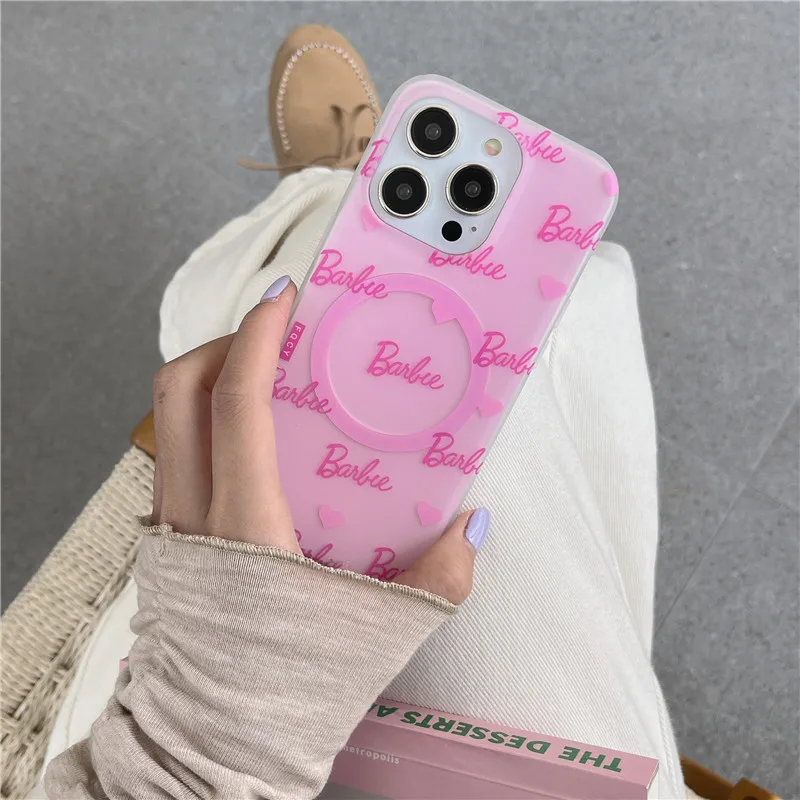 Barbie Girl Holder Phone Case for iPhone 12 13 14 15 Pro Max Plus 15ProMax For Magnetic Magsafe Wireless Charge Cover Funda