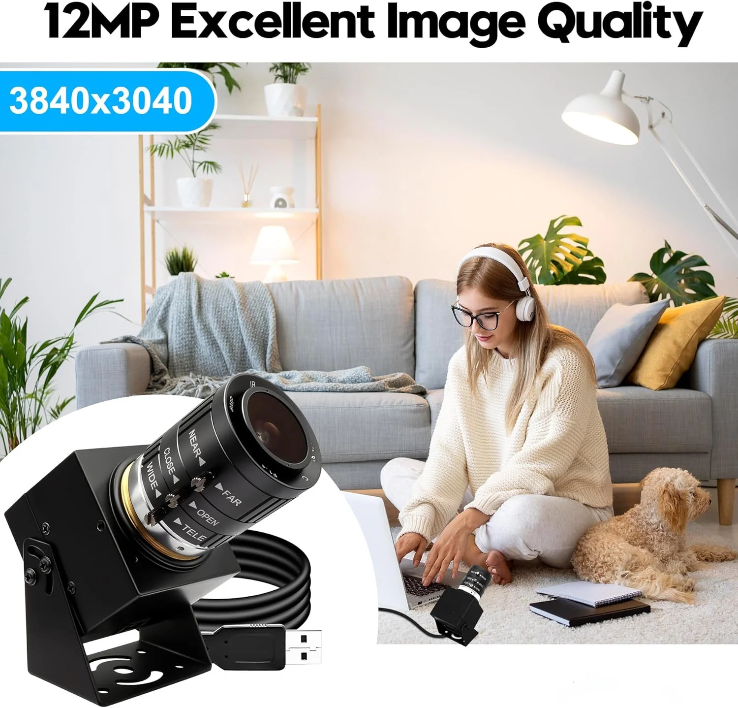 ELP 12MP Zoom Webcam USB High Speed 1080P 120FPS 4K 30FPS Golf Swing Camera 3840x3040 Utra HD Low Light Industrial Lightburn Cam