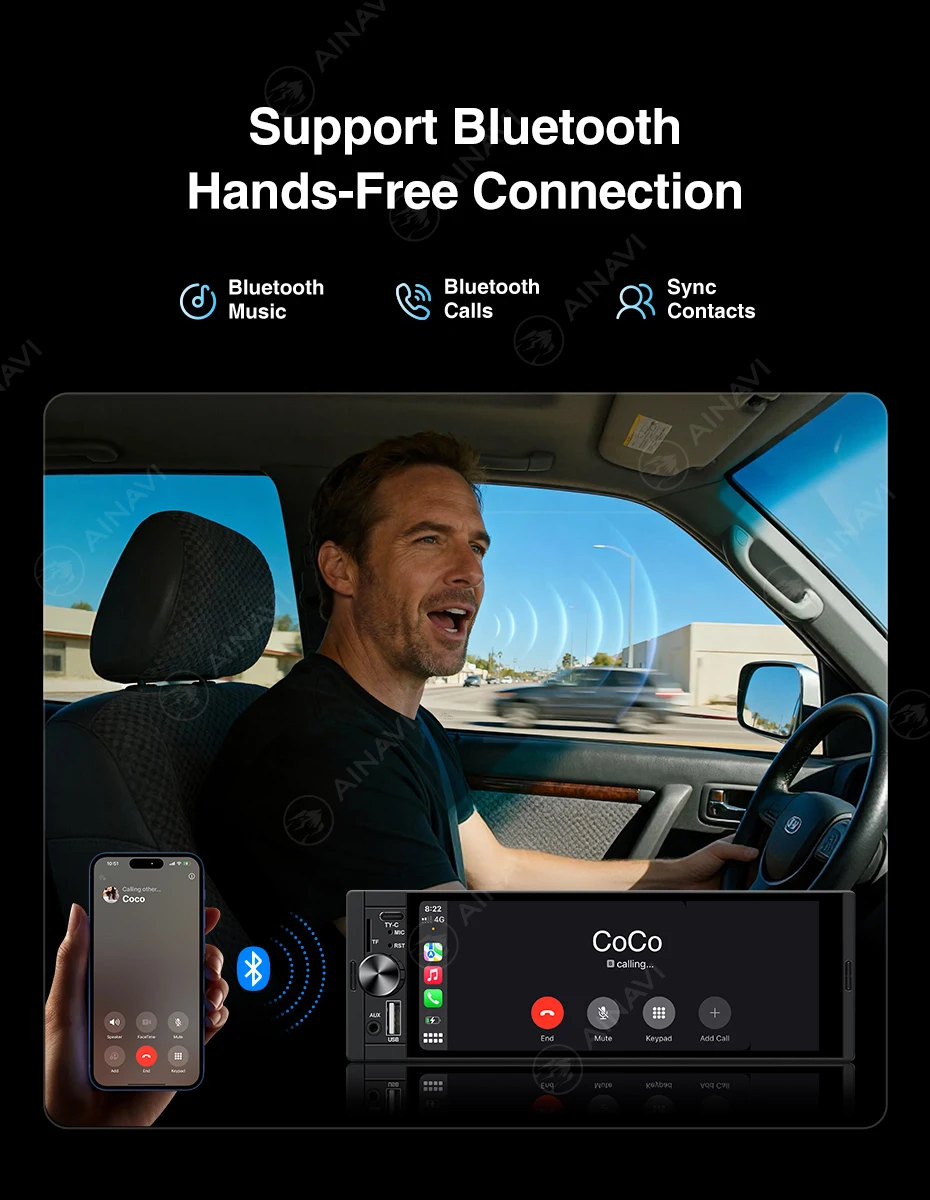 AINAVI 1 DIN Carplay Autoradio Android Auto Universelles Auto-Multimedia-Gerät MP5 HD IPS Touchscreen 1280*480 Full In-Cell TECH Monitor CVBS Rückfahrkamera 1Din Struktur Autoradio Versand aus Frankreich Ankunft in 2-7 Tagen 6,36 Zoll Radio Typ-C BT 5.0 TF-Steckplatz MIC – Detail 9