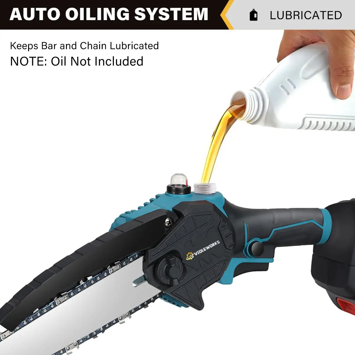 8 Inch Brushless Electric Chain Saw with Oil Pot 2 Chains Cordless Handheld Pruning Saw Tree Cutting Tool for Makita 18V Battery