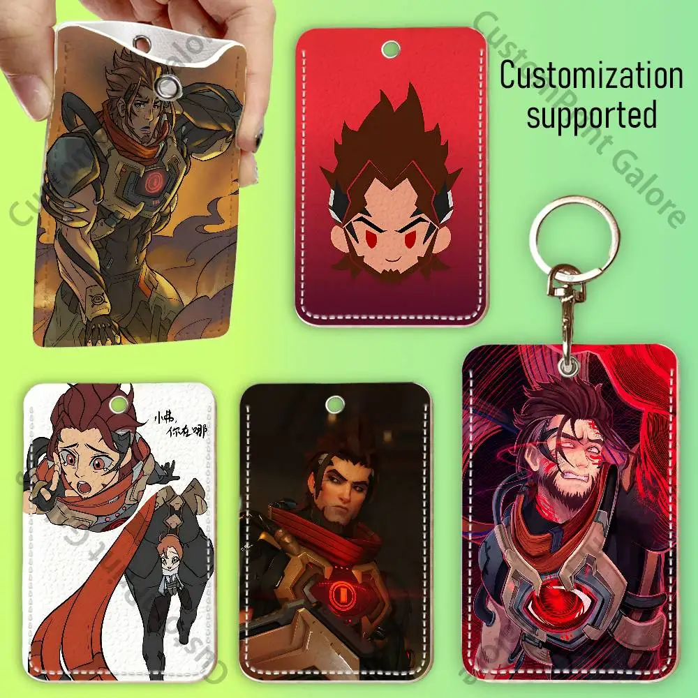 Emre O-Over-watchES Rectangle Card Case Keychain Access Card Bag Key Tag Ring Leather Card Holder Key Ring Access