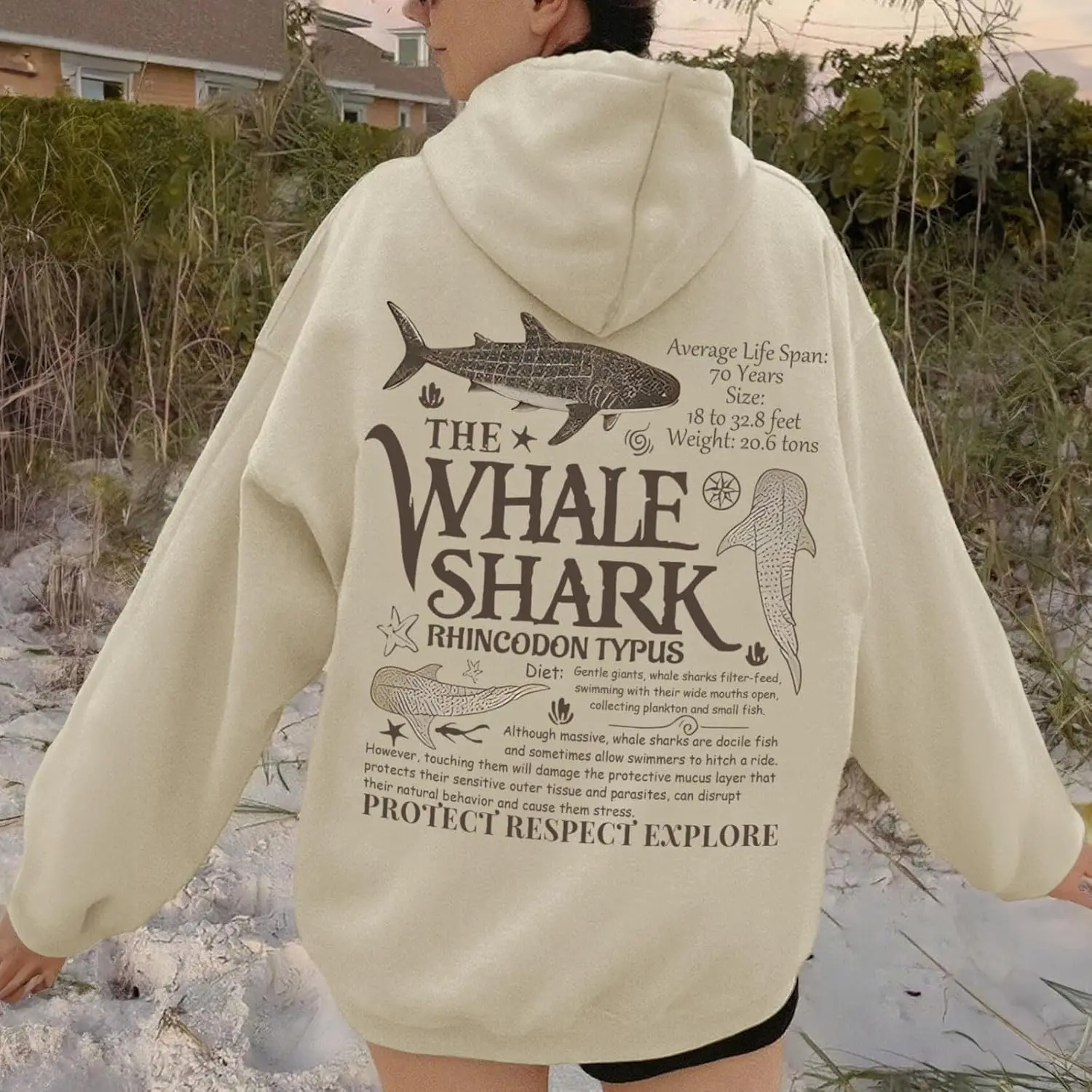 Cute Hoodies for Women Ocean Whale Shark Hoodie Aesthetic Animal Graphic Sweatshirts Casual Fleece Pullover Tops