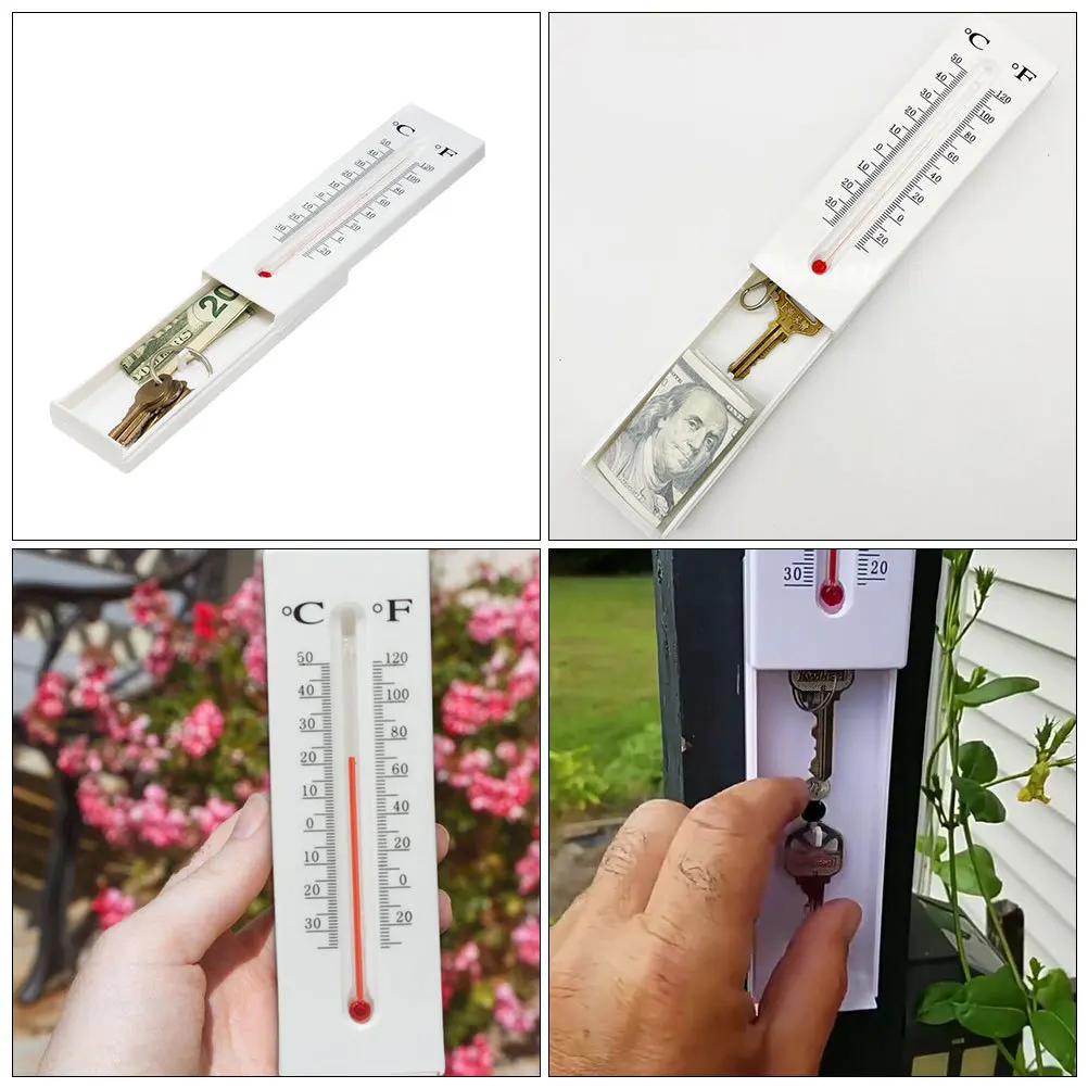 กล่องเก็บกุญแจพร้อมที่วัดอุณหภูมิภายนอกอาคาร ขนาดเล็ก ทนทานต่อสภาพอากาศ ใช้ตกแต่งและซ่อนที่วัดอุณหภูมิภายในอาคาร