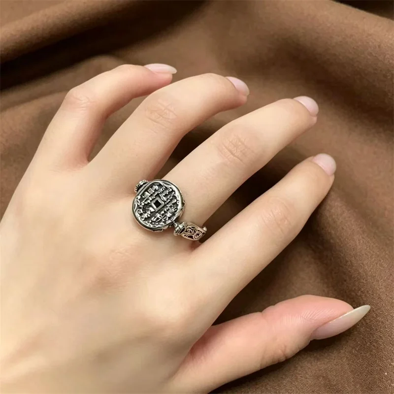 Ethnic Style Qiankun Eight Diagrams Ring Female Finger Accessories Blessing Shan-Gui Exorcism Amulet Coin Ring Women Jewelry