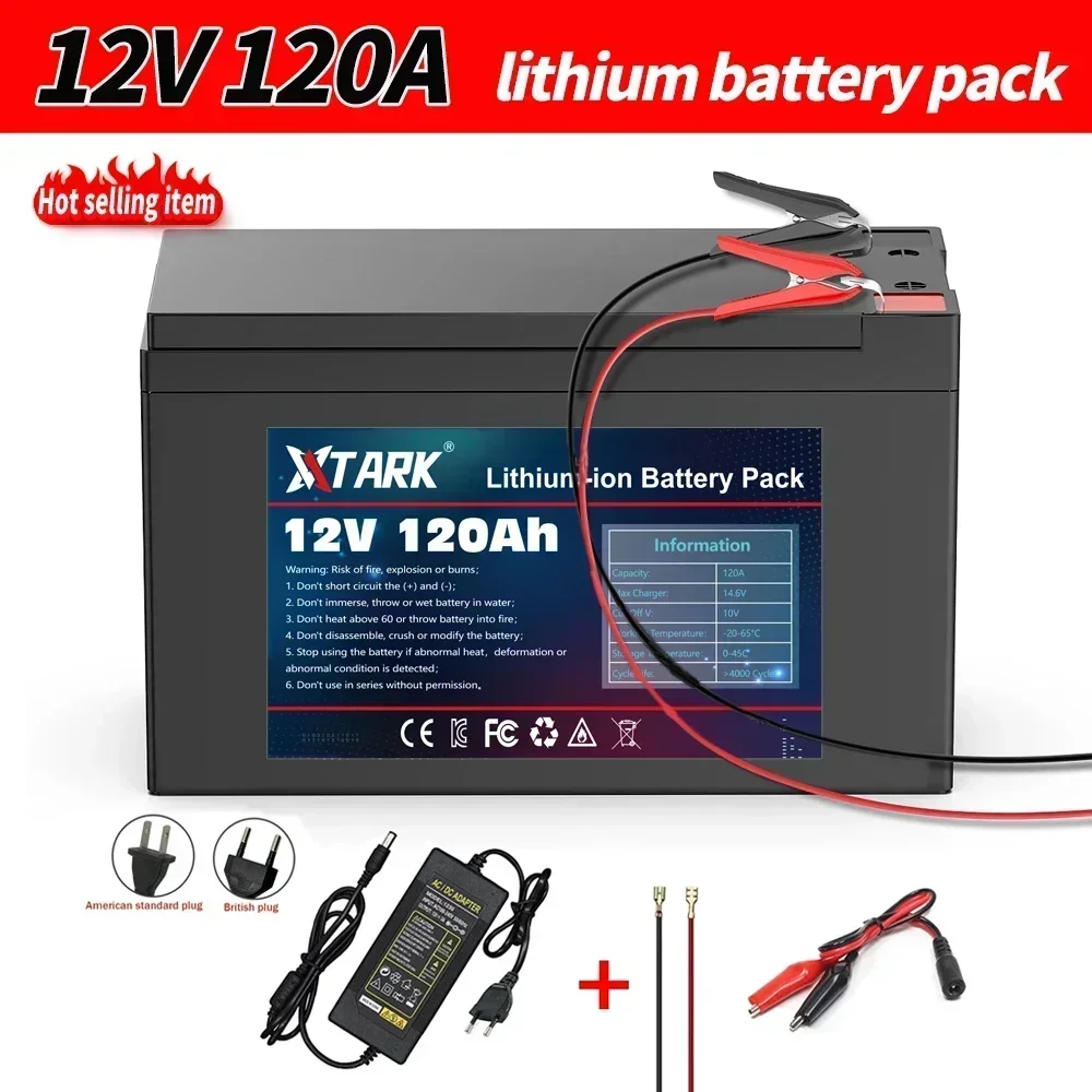 

12V Battery 120Ah 18650 lithium battery pack Rechargeable battery for solar energy electric vehicle battery+12.6v3A charger