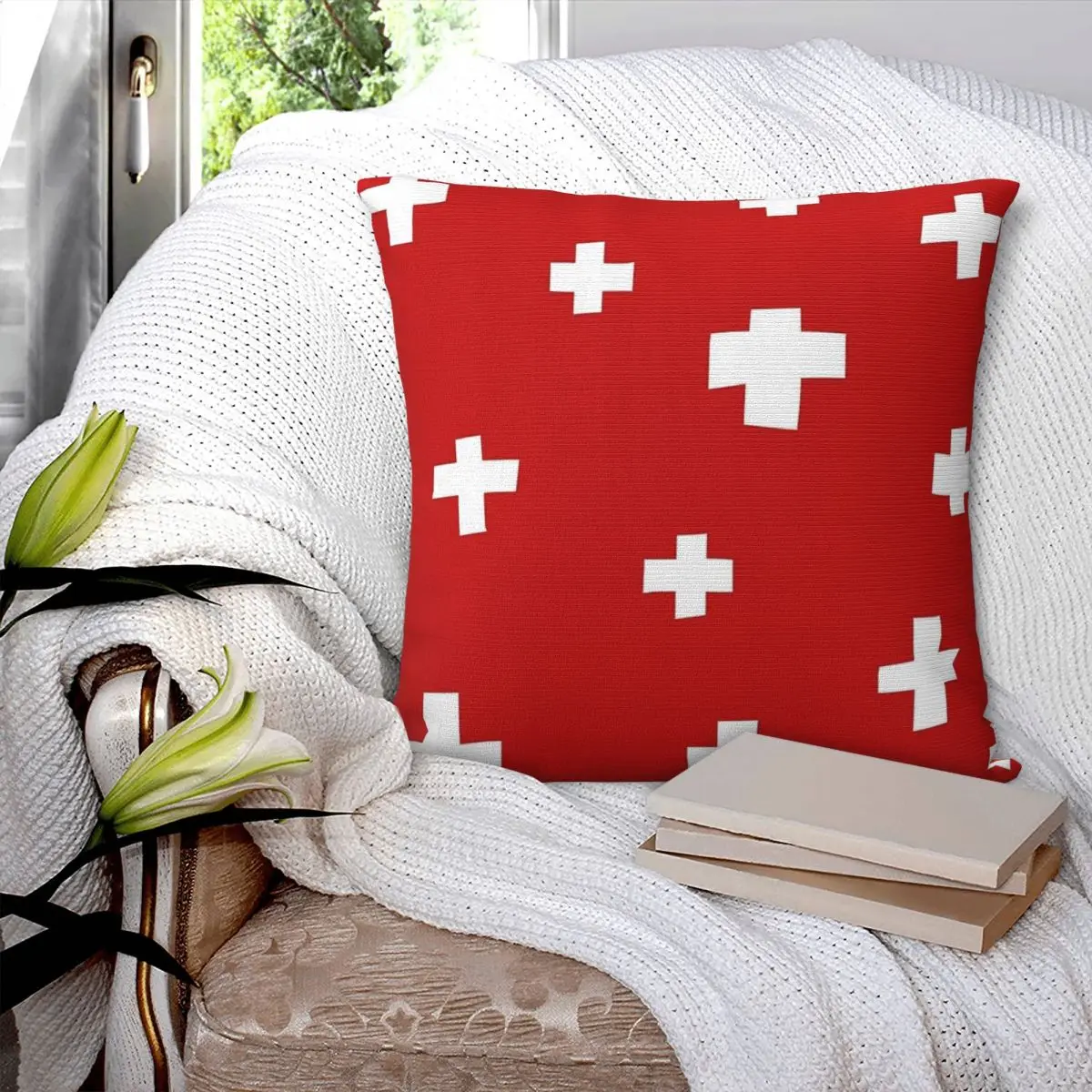 Swiss Flag Square Pillowcase Polyester Pillow Cover Velvet Cushion Decor Comfort Throw Pillow For Home Sofa