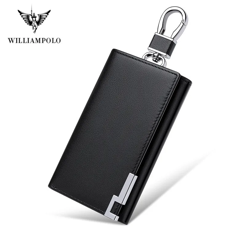 WILLIAMPOLO Cow Leather Men Key Holder House Keychain Bag Organizer Car Key Case Pouch Multifunctional Small Wallet Mini Purse