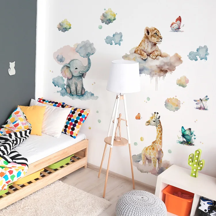Wasserfarben-Wandaufkleber Elefant Giraffe Tiger für Kinderzimmerdekoration Wandbild Kinderzimmerdekor Cartoon-Tiere Selbstklebende Aufkleber – Detail 4