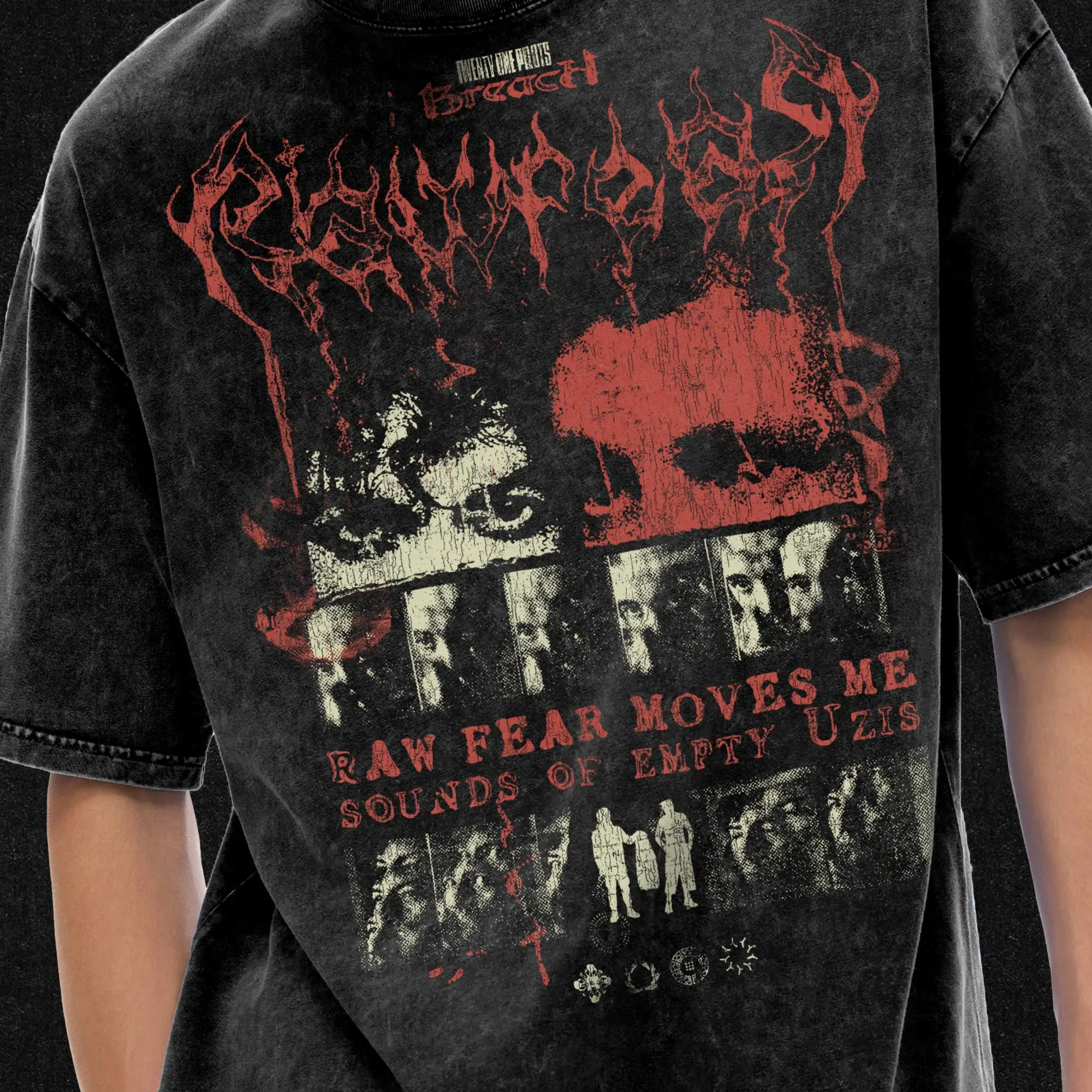 Twenty One Pilots - Breach - RAWFEAR Inspired - Acid Wash Oversize T-Shirt - 250 GSM, Grunge & Goth, Vintage Washed T-Shirt