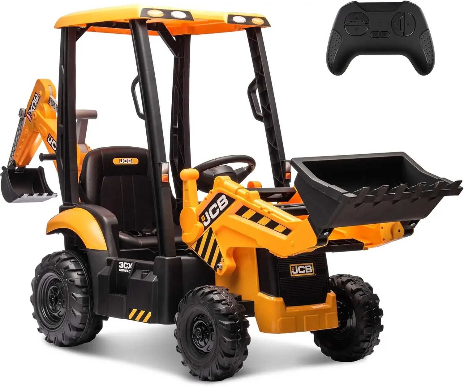 12V  Electric Backhoe Loader Toy Car for Kids, Battery Powered Ride on Construction Vehicle Toys w/Front Loader & Excavator