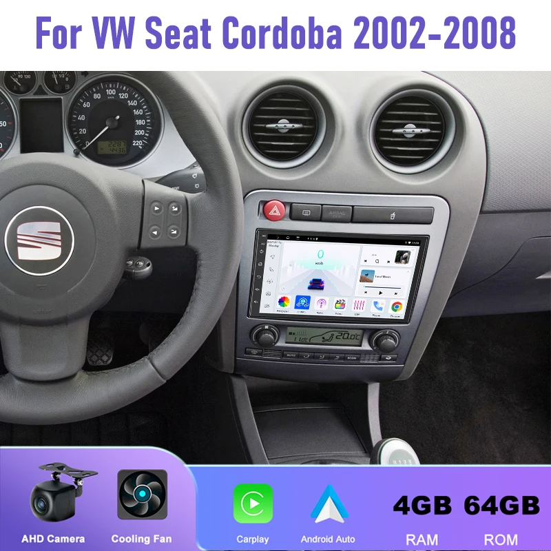 

7'' 4+64GB For VW Seat Cordoba 2002-2008 Car Radio Android 15 Auto Support Wireless Apple Carplay Google Map Rear Camera