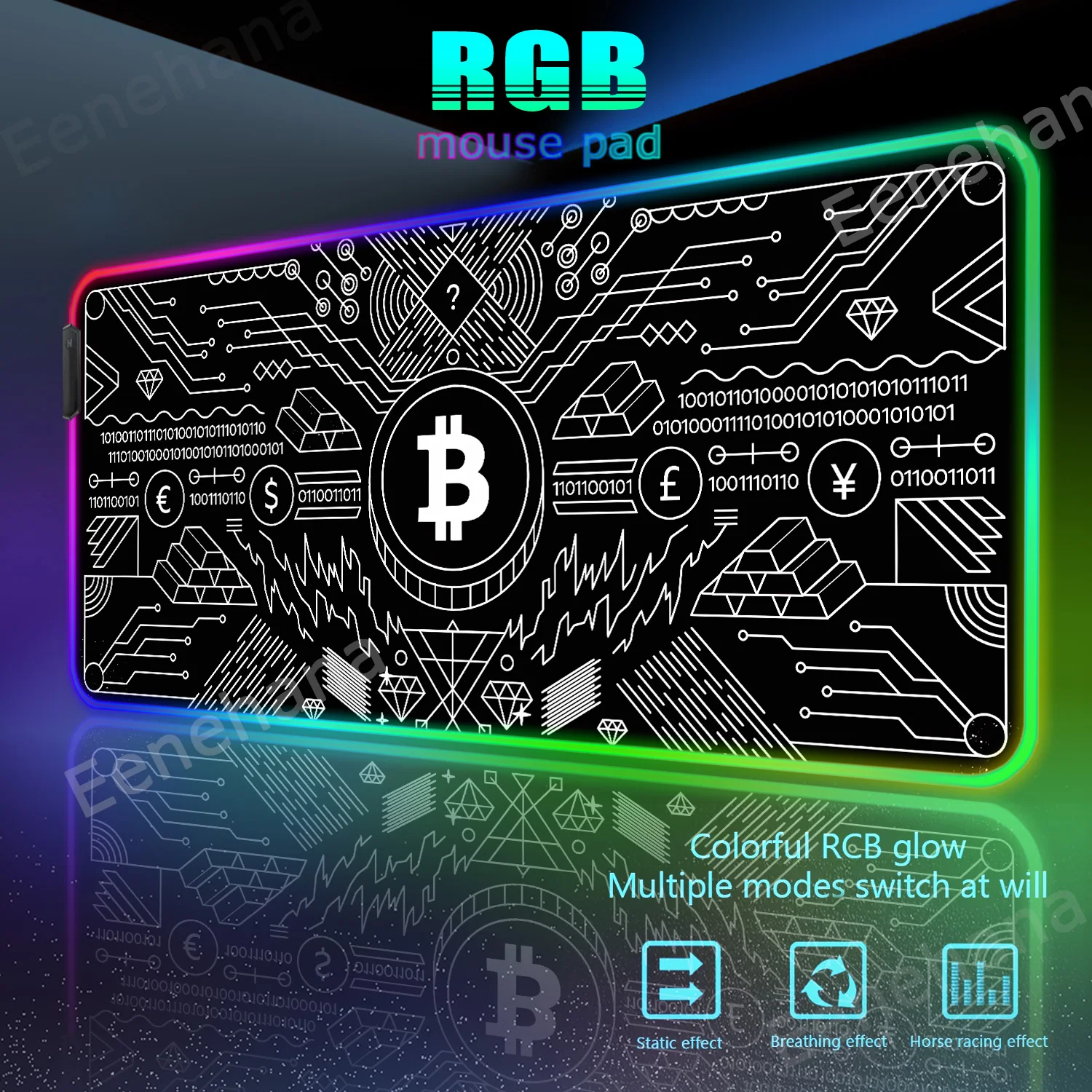 Gaming Laptops Bitcoin Mouse Pad Black Carpet Mause Led Pc Gamer Accessories Computer Cabinet Mats Backlit Desk Rgb Mat Mousepad