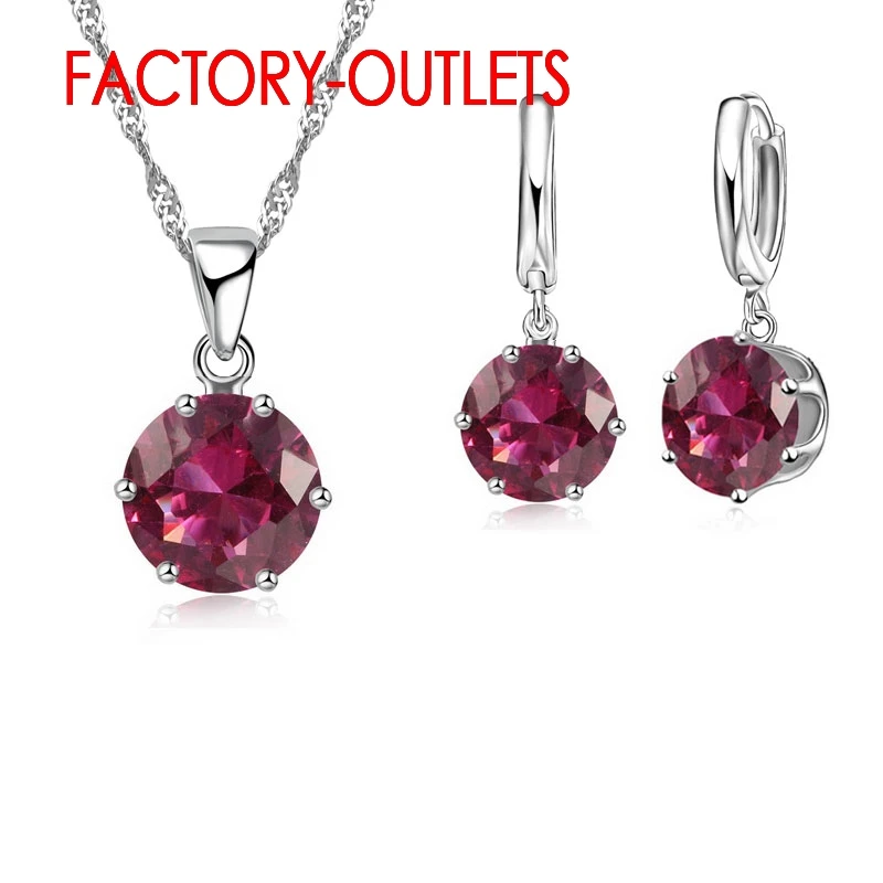 925 Sterling Silver Fashion Jewelry Set Classic 6 Claws Crystal  Necklaces Hoop Earrings Women Girls Engagement Anniversary