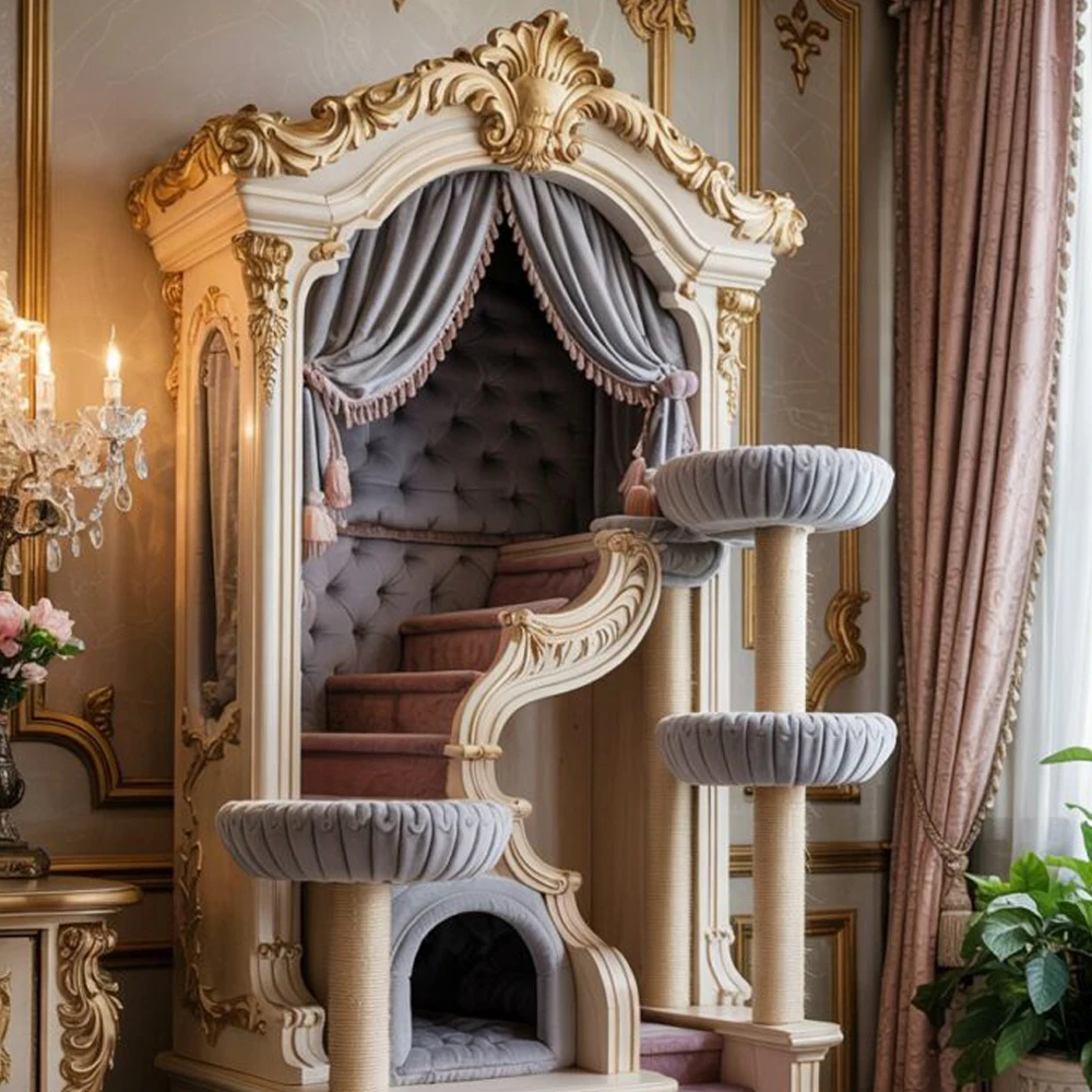 Solid wood indoor cat climbing frame cat nest cage kitten villa luxury high-end house thermal  house villa