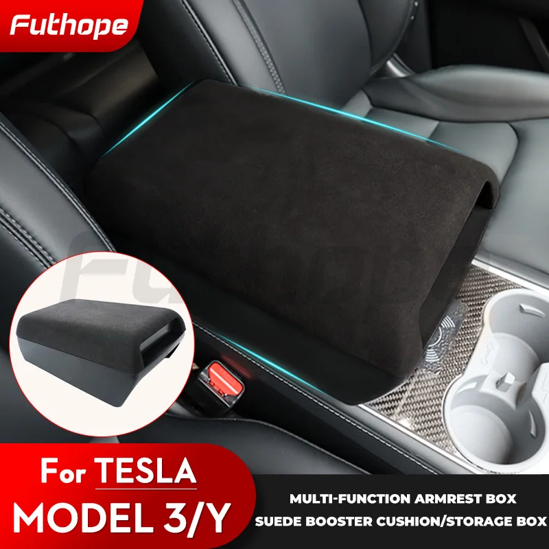 

Futhope Suede Armrest Box Raised Storage Box for Tesla Model 3 Y Highland Privacy Storage Space Elbow Support Long Trip