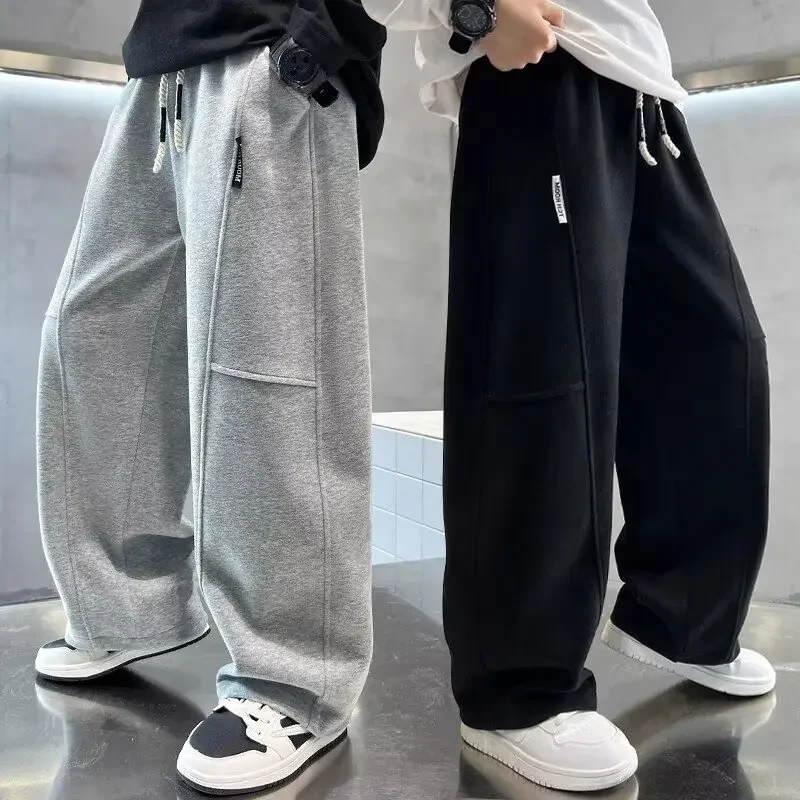 2026 New Children Boys Pants Spring 5-14Y Kids Wide Leg Sweatpants Teenage Boys Sports Pants Streetwear Fashion Loose Trousers