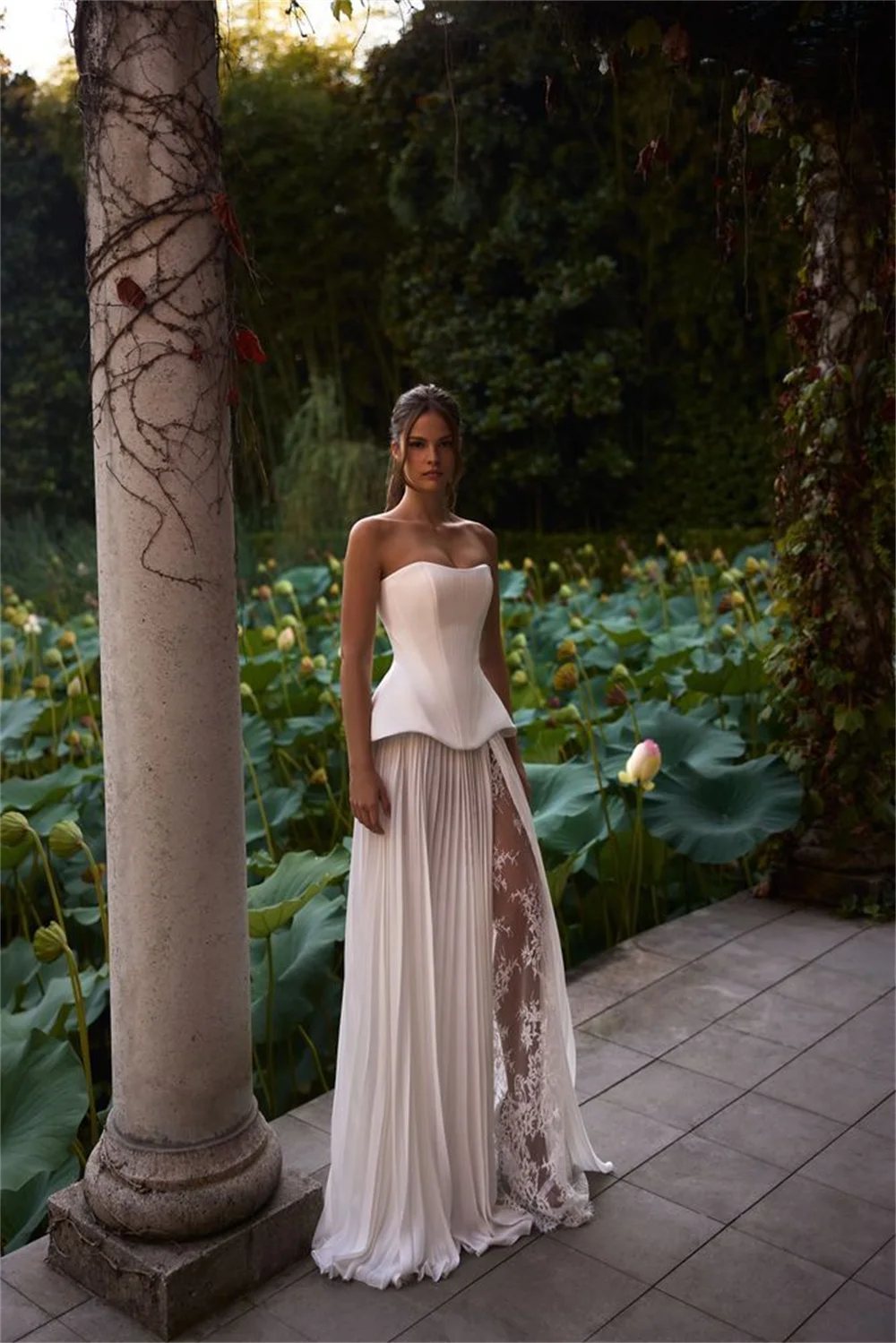 Eleganckie suknie ślubne Sweetheat Pleat Lace A Line Gorset Brial Grown 2025 Vestido De Noival