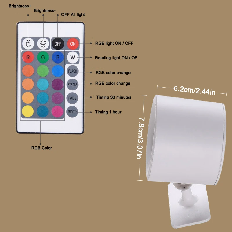 Led Wall Lamp Touch Control Remote 360 Rotatable USB Recharge Wireless Portable RGB Night Light For Bedside Bedroom Reading Lamp