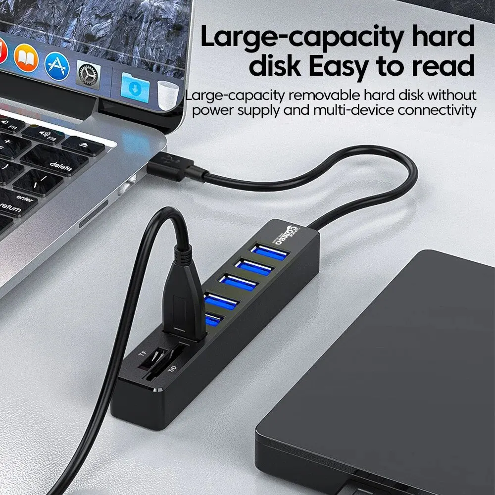 USB 2.0 Multi Ports High Speed 3 6 Port Hub USB Splitter Multiple Extender TF SD Card Reader Adapter Expander for Laptop PC