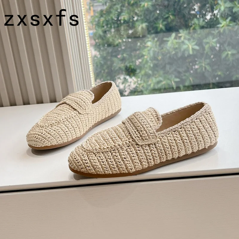 Cane Weave Flat Casual Shoes For Women Designer Slip On Loafers Spring Formal Dress Shoes Brand Ballet Flats Shoes