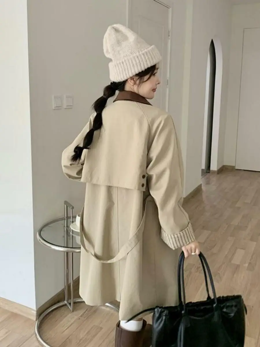 Giacca a vento da donna di media lunghezza con colletto a blocchi di colore sciolto Capispalla autunnale i Cappotto colorato Comodo casual Sle