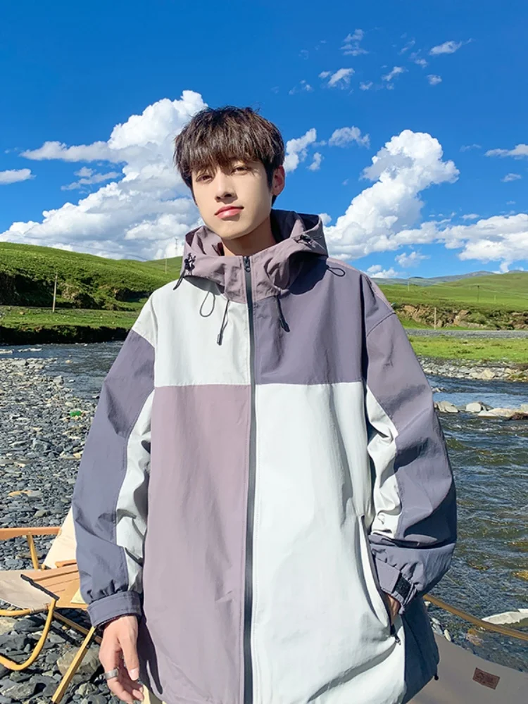 

Мужская уличная куртка-бомбер в стиле ретро с цветными блоками, свободного кроя, ветрозащитная, весна-осень, новая, повседневная, модная