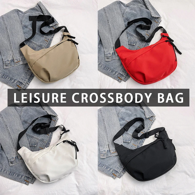 New Simplified Crossbody Bag Korean Simple Nylon Moon Bag Fashionable Design Wheat Ear Versatile Single Shoulder Dumpling Bag