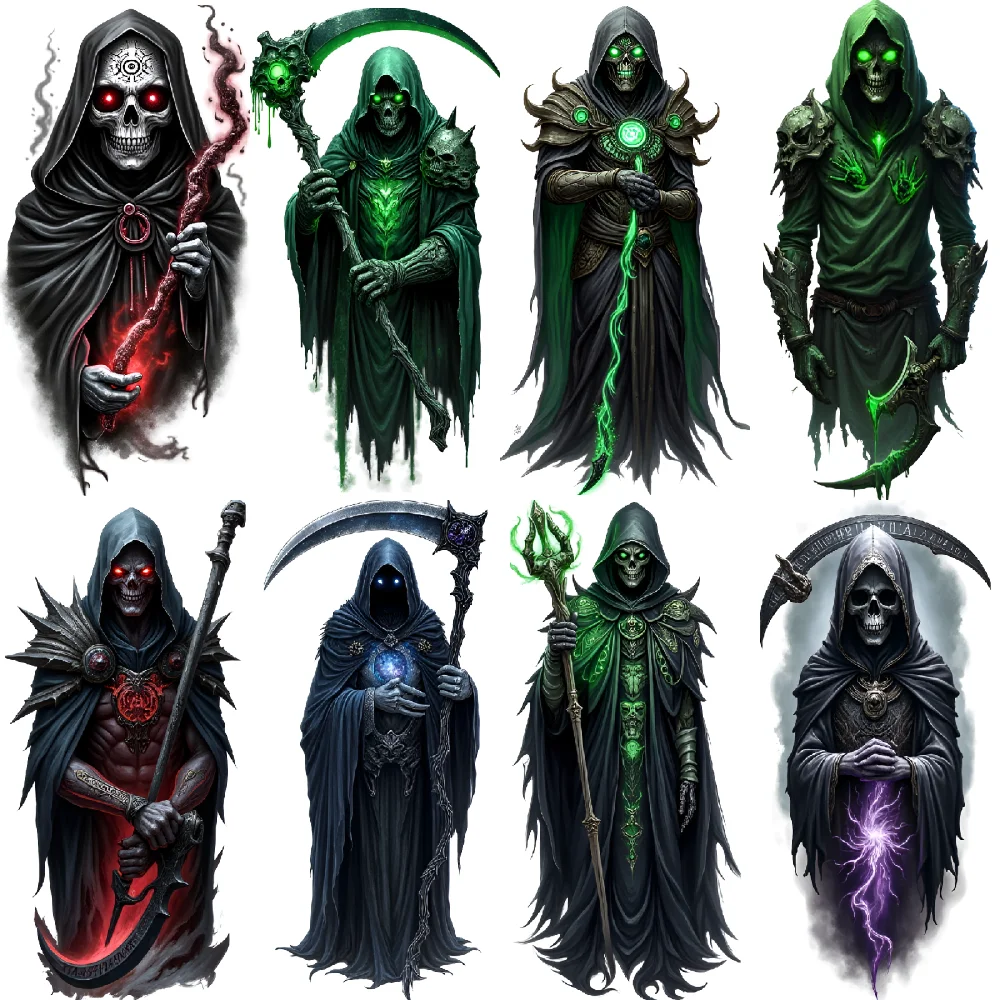 3 pièces tatouage temporaire yeux brillants coloré réalisme crânes Grim Reaper Aura pour cuisses bras femmes