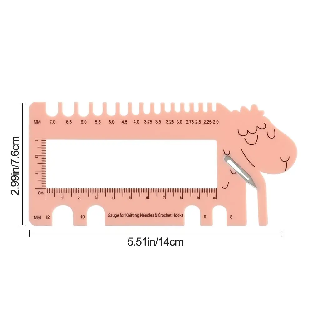 Calibro per testa di pecora con forbici calibro di colore rosa viola per ferri da maglia e uncinetti strumento per righello MM (dimensioni US UK