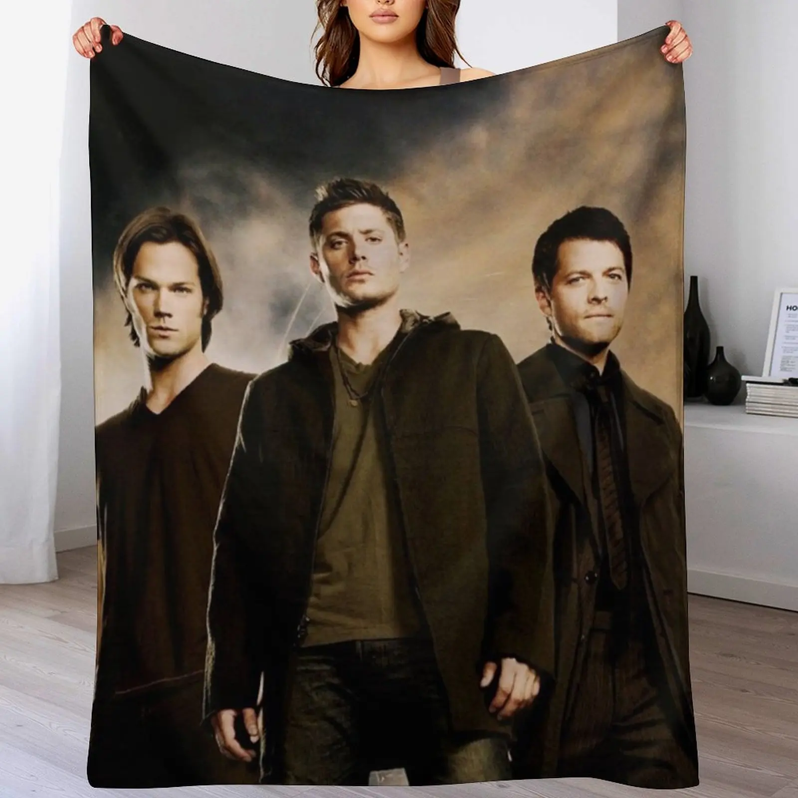 

Sam, Dean, and Cas Throw Blanket Heavy Vintage Single Blankets