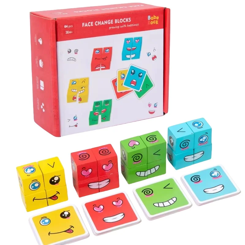 لغز كتلة تغيير الوجه لعبة الطاولة تعبير مونتيسوري التفاعل بين الوالدين والطفل لغز التدريب على التفكير الفكري