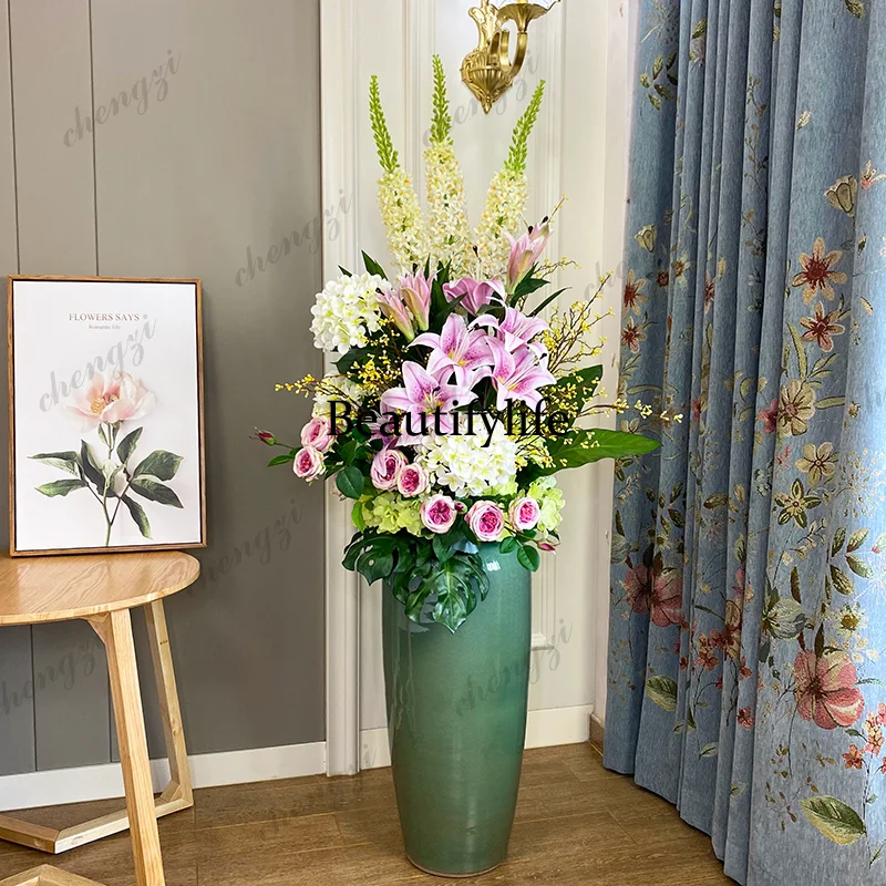 Light luxury ceramic large vase ornament living room flower arrangement floor new Chinese style modern simple European style