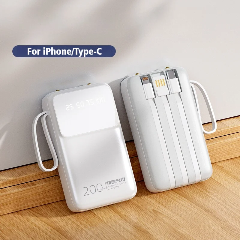 

2025 Newest 20000mA Portable Power Bank Comes with 3-wire Mobile Supply External Battery Charger Cases for iPhone Samsung Xiaomi